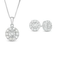1 CT. T.w. Diamond Frame Pendant and Earrings Set in Sterling Silver