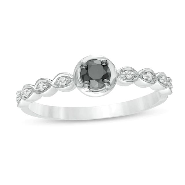 1/4 CT. T.w. Enhanced Black and White Diamond Art Deco Promise Ring in 10K White Gold