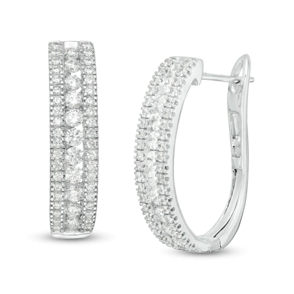 2 CT. T.w. Diamond Multi-Row Oval Hoop Earrings in 10K White Gold