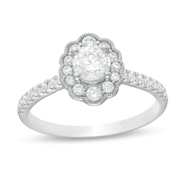 3/4 CT. T.w. Celebration Ideal Certified Diamond Scallop Frame Vintage-Style Engagement Ring in 14K White Gold (I/I1)