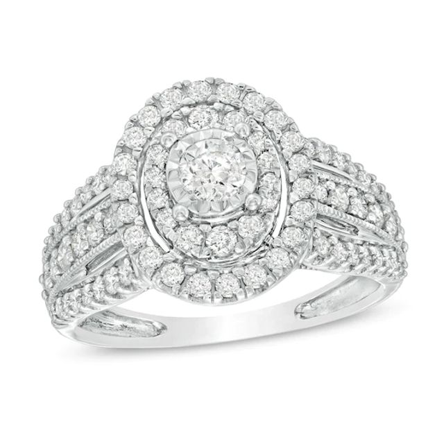 1 CT. T.w. Diamond Double Oval Frame Vintage-Style Engagement Ring in 10K White Gold