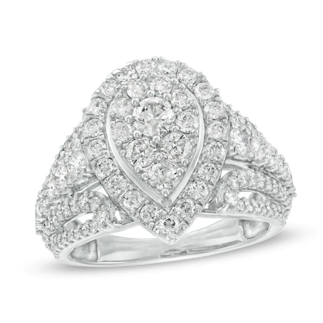 2 CT. T.w. Composite Diamond Pear-Shaped Frame Engagement Ring in 10K White Gold