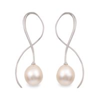 9.0-9.5mm Oval Freshwater Cultured Pearl Swirl Ribbon Threader Earrings in Sterling Silver