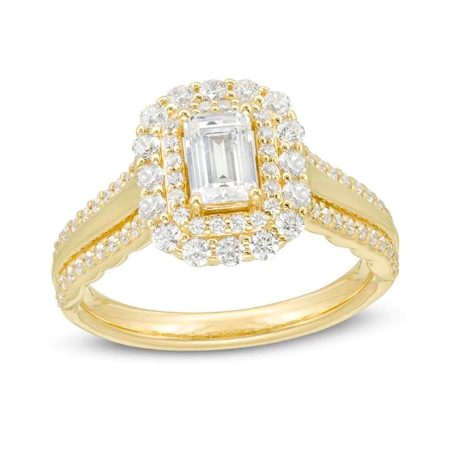 Love's Destiny by Zales 1-1/3 CT. T.w. Certified Emerald-Cut Diamond Scallop Frame Engagement Ring in 14K Gold (I/Si2)