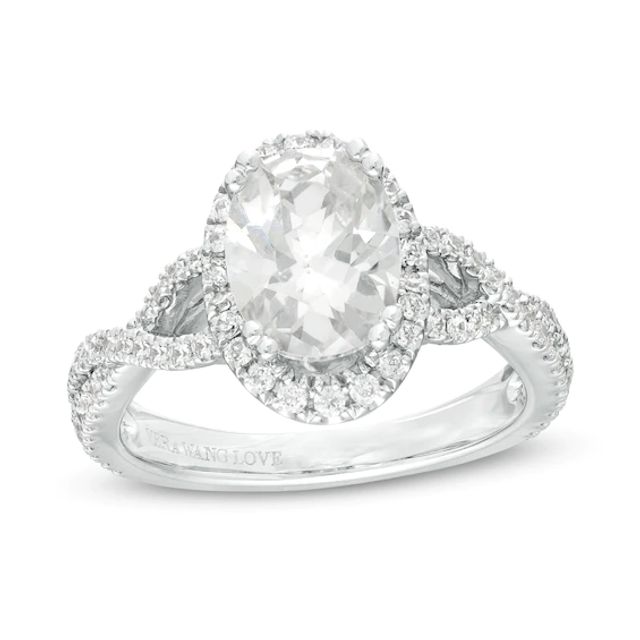 Vera Wang Love Collection 2-1/2 CT. T.w. Certified Oval Diamond Frame Twist Engagement Ring in 14K White Gold (I/Si2)