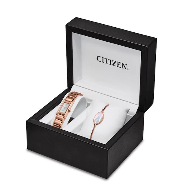 Ladies' Exclusive Citizen Eco-DriveÂ® Axiom Diamond Accent Rose-Tone Watch and Bolo Bracelet Box Set (Model: Eg7053-64D)