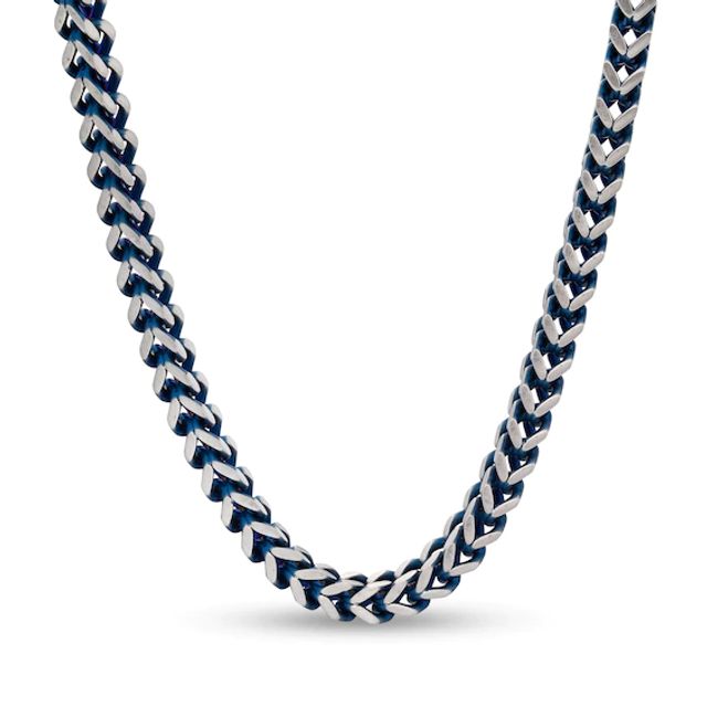 Zales Men's 5.0mm Foxtail Chain Necklace in Stainless Steel and Blue IP - 22