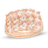 Slanted Oval Morganite Triple Row Ring in Sterling Silver with 14K Rose Gold Plate
