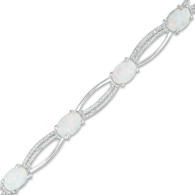 Oval Lab-Created Opal and 1/10 CT. T.w. Diamond Open Marquise Bracelet in Sterling Silver - 7.5"