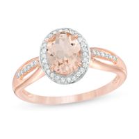 Oval Morganite and 1/8 CT. T.w. Diamond Frame Open Shank Ring 10K Rose Gold