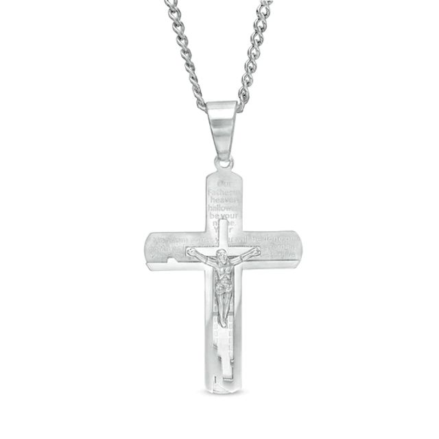 Men's Lord's Prayer Crucifix Pendant in Stainless Steel