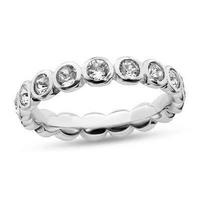 Stackable Expressionsâ¢ Bezel-Set White Crystal April Birthstone Ring in Sterling Silver
