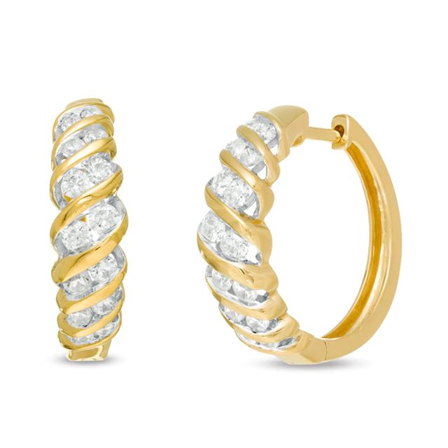 1 CT. T.w. Diamond Slant Spiral Hoop Earrings in 10K Gold
