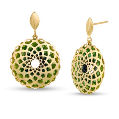 Made in Italy Green Enamel Lattice Hoop Earrings in 14K Gold