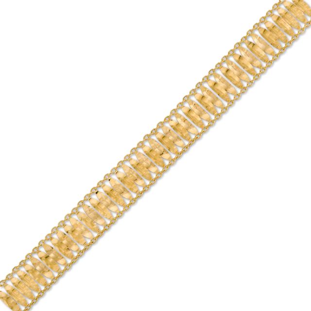 Made in Italy Feather Row Chain Border Bracelet in 14K Gold - 7.5"