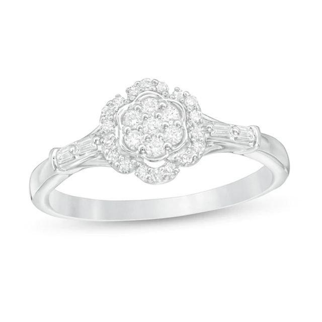 Cherished Promise Collectionâ¢ 1/5 CT. T.w. Composite Diamond Flower Frame Promise Ring in 10K White Gold