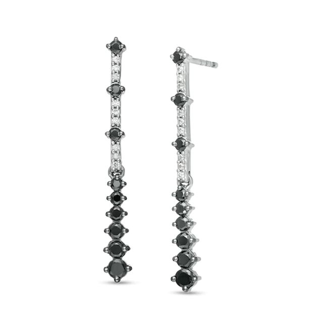 1/2 CT. T.w. Enhanced Black and White Diamond Line Drop Earrings in Sterling Silver