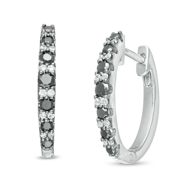 3/8 CT. T.w. Enhanced Black and White Diamond Hoop Earrings in Sterling Silver