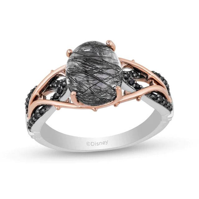 Enchanted Disney Villains Maleficent Black Quartz and 1/6 CT. T.w. Diamond Ring in Sterling Silver and 10K Rose Gold