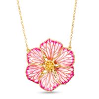 Made in Italy Pink Enamel Flower Pendant in 14K Gold