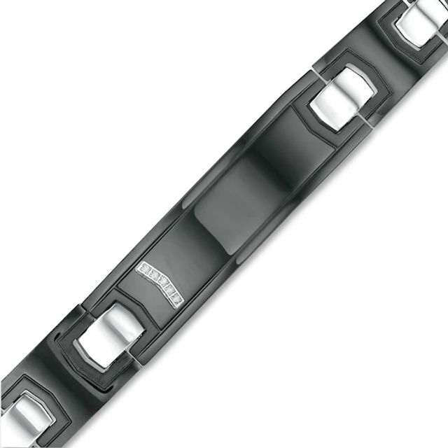 Men's Diamond Accent ID Link Bracelet In Stainless Steel with Black IP - 8.5"