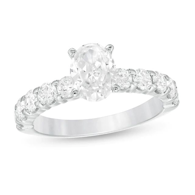 2 CT. T.w. Oval Diamond Engagement Ring in 14K White Gold