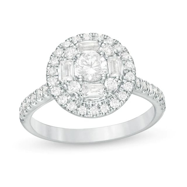 1 CT. T.w. Diamond Alternating Frame Engagement Ring in 14K White Gold