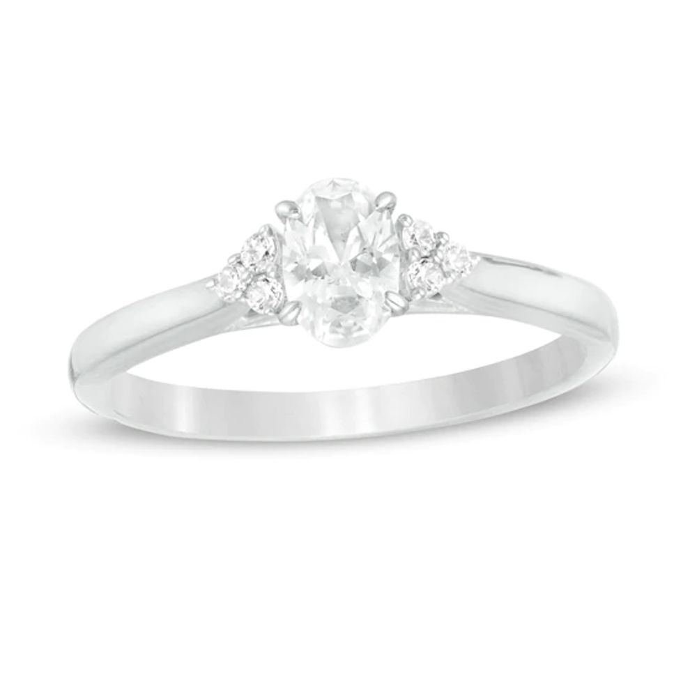5/8 CT. T.w. Oval Diamond Tri-Sides Engagement Ring in 14K White Gold