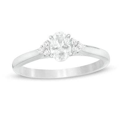 5/8 CT. T.w. Oval Diamond Tri-Sides Engagement Ring in 14K White Gold