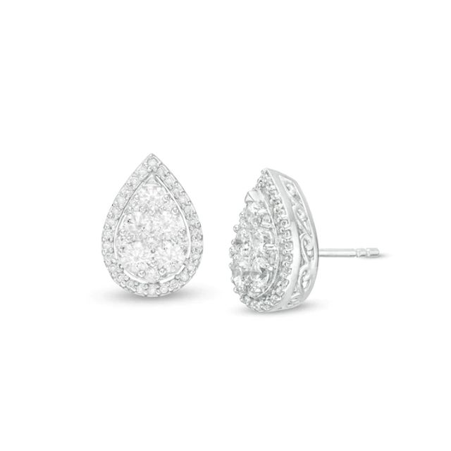 1 CT. T.w. Composite Diamond Teardrop Frame Stud Earrings in 14K White Gold
