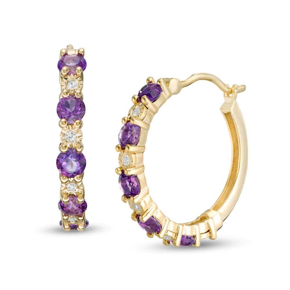 Amethyst and Lab-Created White Sapphire Hoop Earrings in Sterling Silver with 14K Gold Plate