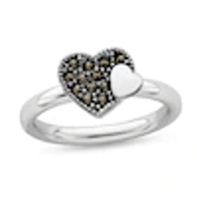 Stackable Expressionsâ¢ Marcasite Double Hearts Ring in Sterling Silver