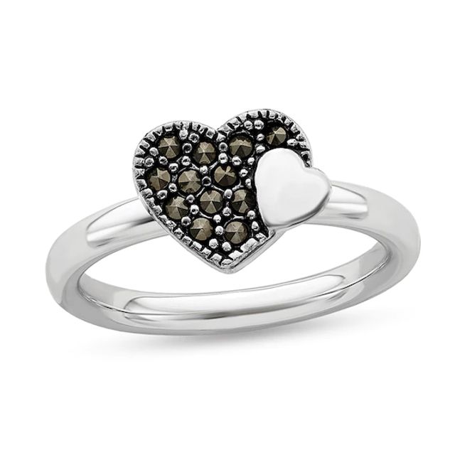 Stackable Expressionsâ¢ Marcasite Double Hearts Ring in Sterling Silver