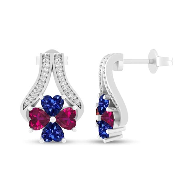 Mother's Heart-Shaped Birthstone and Lab-Created White Sapphire Drop Earrings (4 Stones)