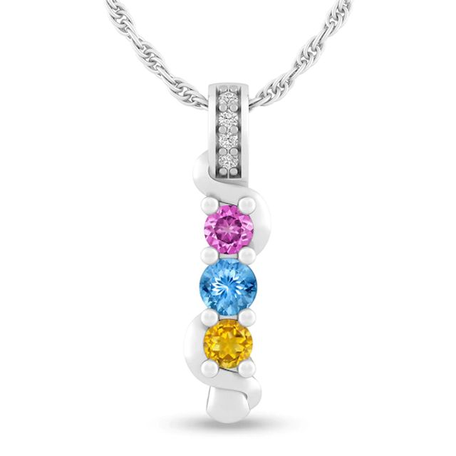 Mother's Birthstone and Lab-Created White Sapphire Cascading Linear Bar Pendant (2-4 Stones)