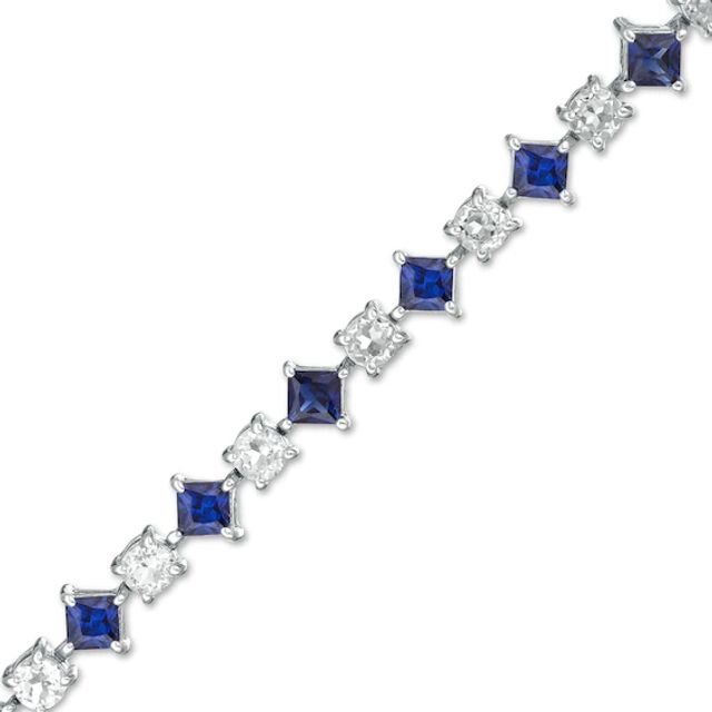 Alternating Princess-Cut Lab-Created Blue and White Sapphire Line Bracelet in Sterling Silver - 7.25"