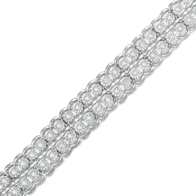 1 CT. T.w. Diamond Double Row Scallop-Edge Tennis Bracelet in Sterling Silver - 7.25"