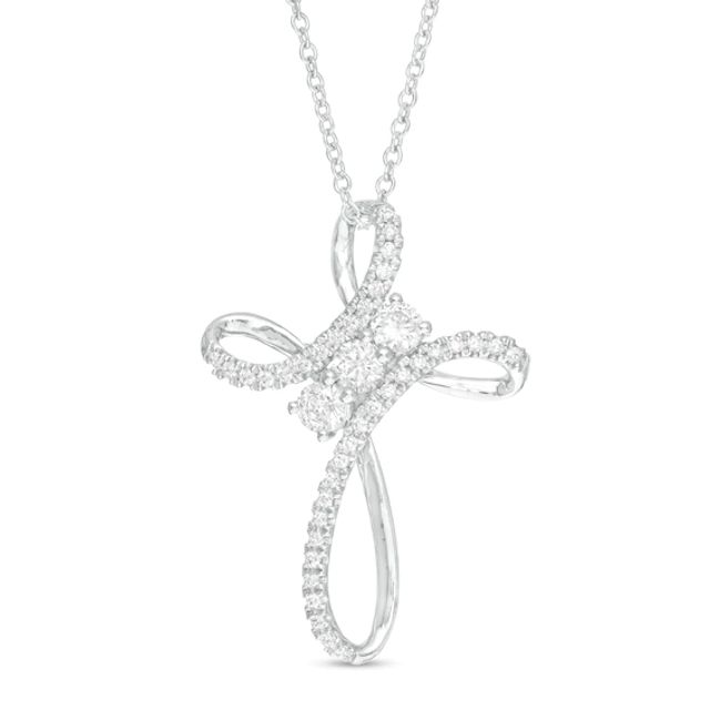 3/8 CT. T.w. Diamond Past Present FutureÂ® Loop Cross Pendant in 10K White Gold