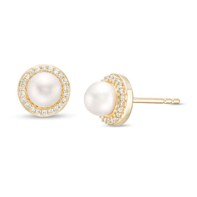 6.0mm Freshwater Cultured Pearl and 1/10 CT. T.w. Diamond Frame Stud Earrings in 10K Gold