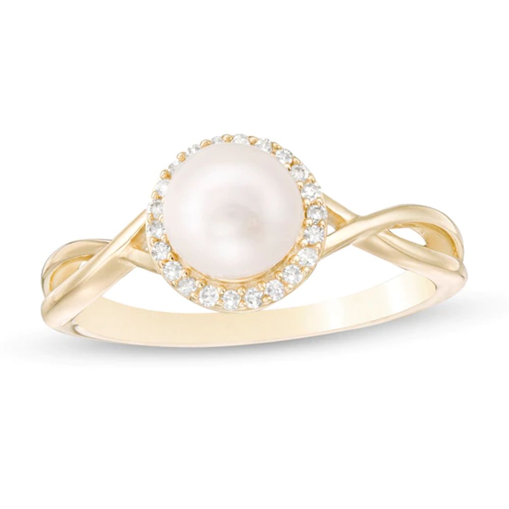 6.0mm Freshwater Cultured Pearl and 1/10 CT. T.w. Diamond Frame Twist Shank Ring in 10K Gold