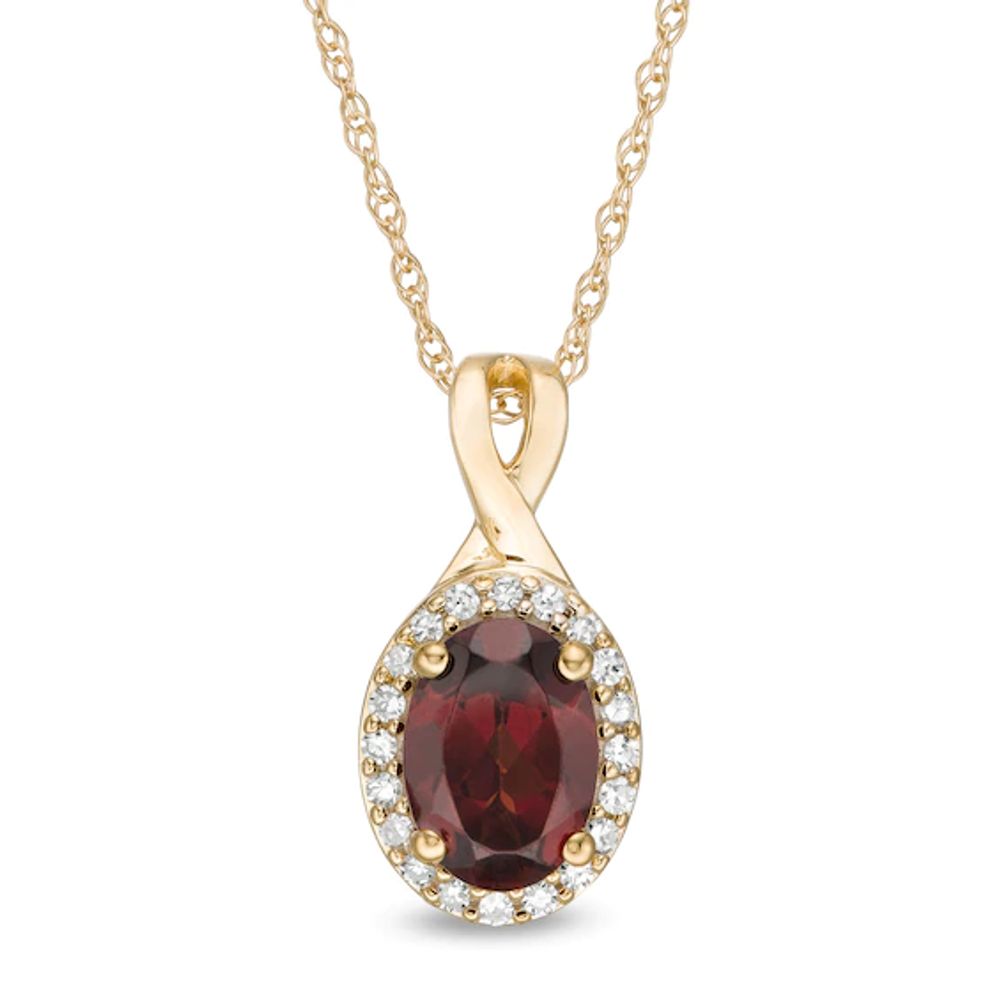 Oval Garnet and 1/15 CT. T.w. Diamond Frame Pendant in 10K Gold