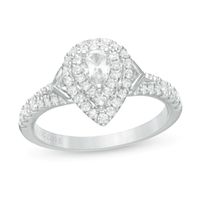 Vera Wang Love Collection 3/4 CT. T.w. Pear-Shaped Diamond Double Frame Split Shank Engagement Ring 14K White Gold