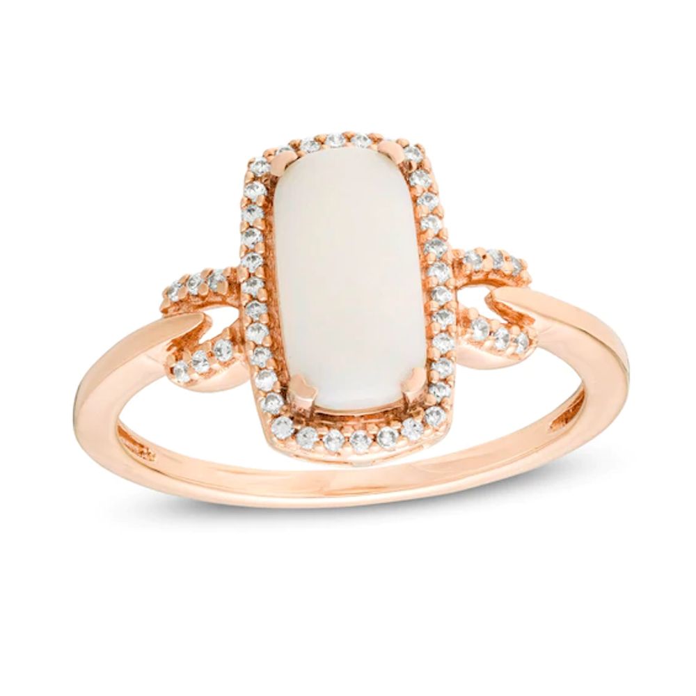 Elongated Cushion-Cut Opal and 1/8 CT. T.w. Diamond Frame Ring in 10K Gold