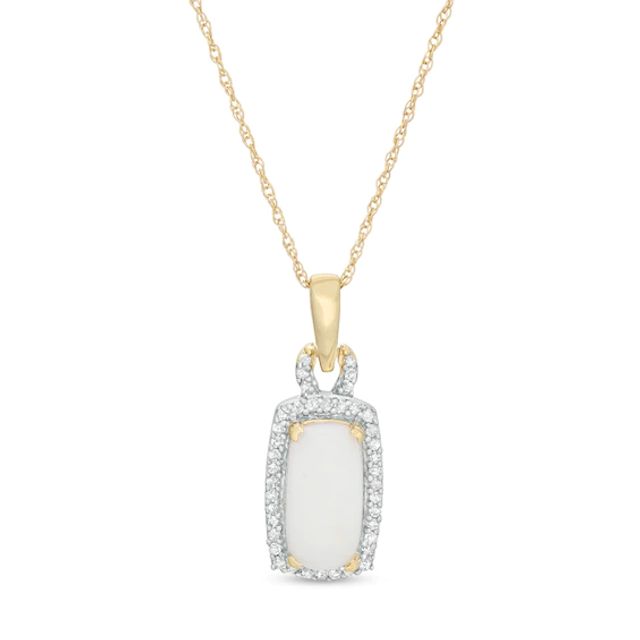 Elongated Cushion-Cut Opal and 1/10 CT. T.w. Diamond Frame Pendant in 10K Gold