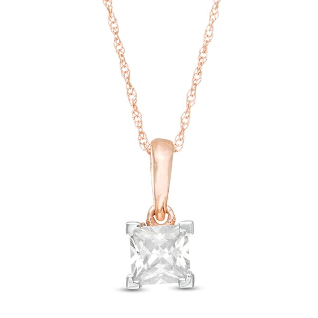 1/2 CT. Princess-Cut Diamond Solitaire Pendant in 10K Rose Gold