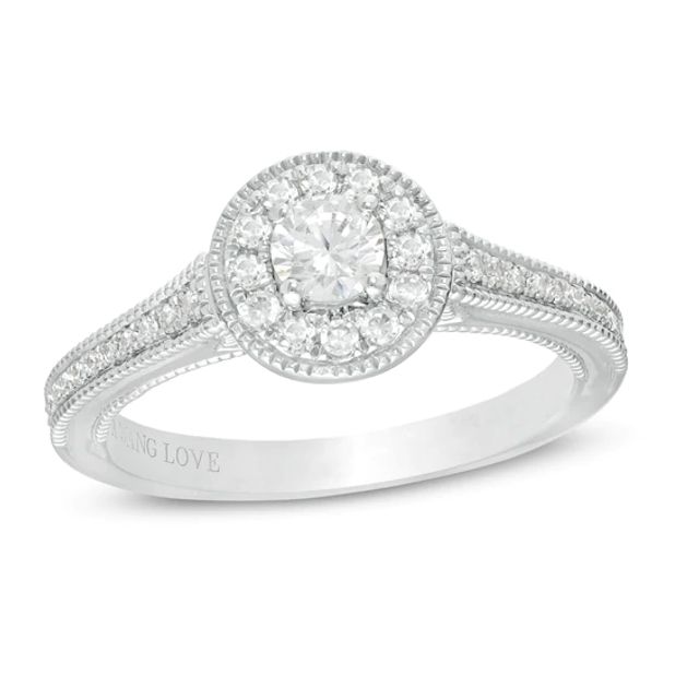 Vera Wang Love Collection 1/2 CT. T.w. Diamond Frame Vintage-Style Engagement Ring in 14K White Gold