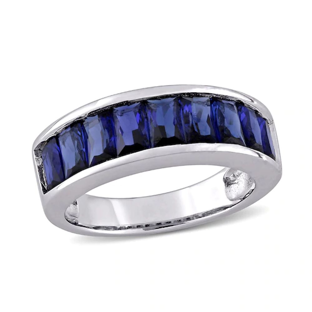 Baguette-Cut Lab-Created Blue Sapphire Band Sterling Silver