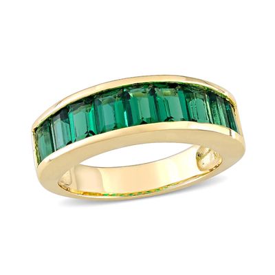Baguette-Cut Lab-Created Emerald Band Sterling Silver with Yellow Rhodium