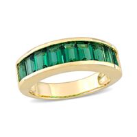 Baguette-Cut Lab-Created Emerald Band in Sterling Silver with Yellow Rhodium