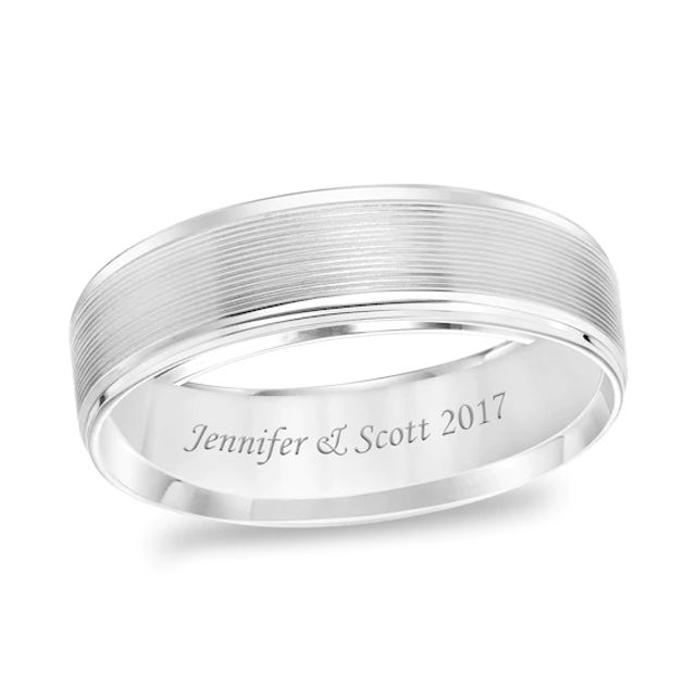 Men's 6.0mm Engravable Multi-Groove Comfort-Fit Wedding Band in Platinum (1 Line)